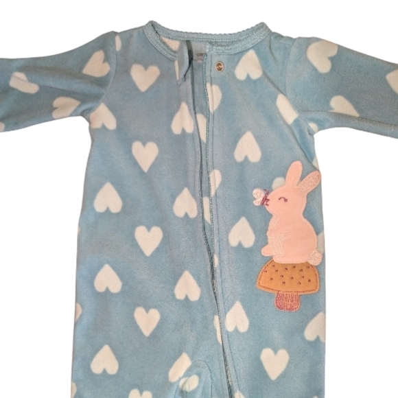 CARTER'S BABY GIRL BUNNY HEART PRINT ZIP-UP FLEECE SLEEP & PLAY SIZE 6 MONTHS - Picture 6 of 8